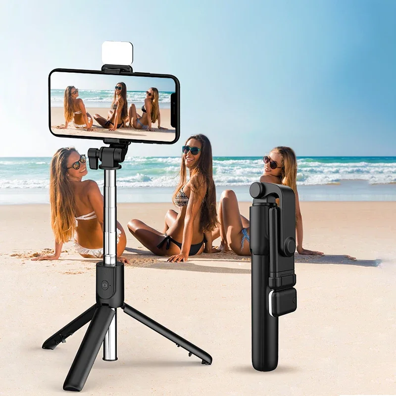 Portable LED Fill Light Microphone Tripod Live Video Phone Holder Photography Selfie Stick Recording Handle Stabilizer Bluetooth