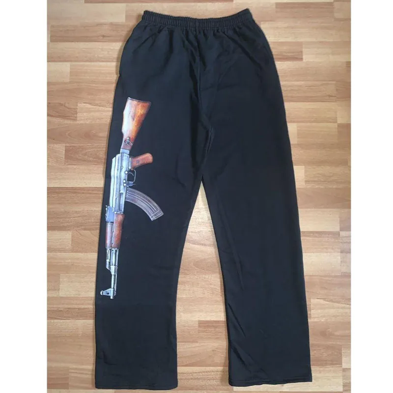 2025 Nouveau Européen et Américain Brodé Rue Mode Tendance Pliant Harajuku Armes À Feu Imprimé Couple Salle De Bains Pantalon Pantalon