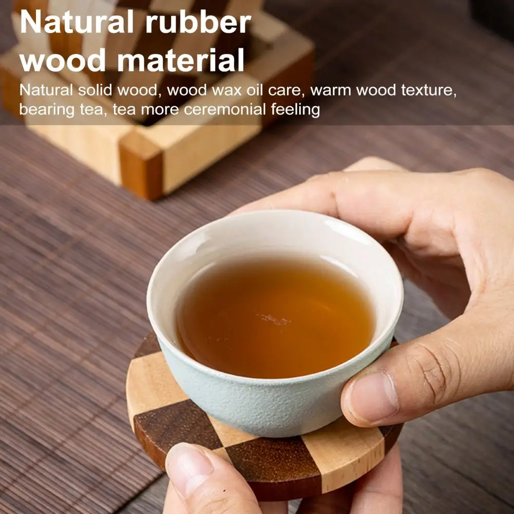 Wooden Coaster Set Wooden Coasters with Holder 6pcs Wooden Drink Coasters Set with Holder Absorbent Tea Tray Coasters for Table