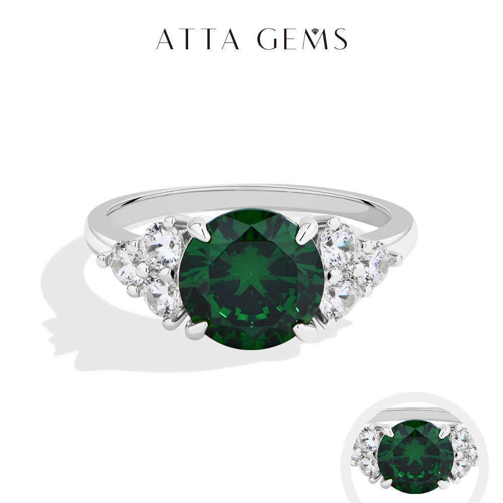 

ATTAGEMS Vintage Style 3CT Lab Zambian Emeralds Rings S925 Sterling Silver Fine Trend Jewelry for Women Wedding Anniversary Gift