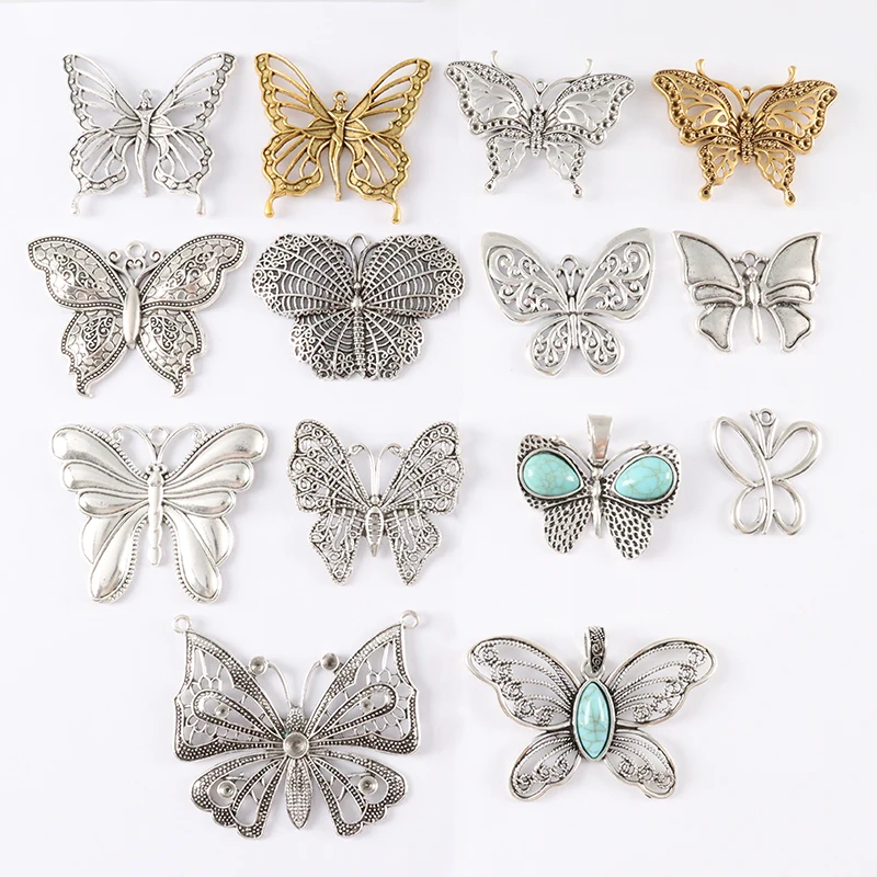 

2pcs Antique Silver/Gold Large Filigree Butterfly Charms Insects for DIY Pendants Necklace Jewelry Making Findings