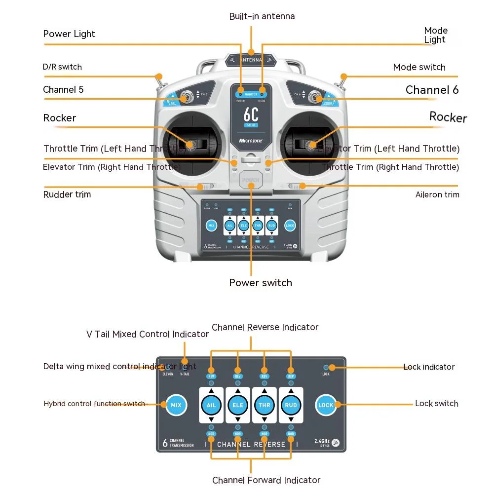 MicroZone MC6C Mini V2 2,4G 6CH controlador transmisor con receptor sistema de Radio para RC avión Drone helicóptero multirotor