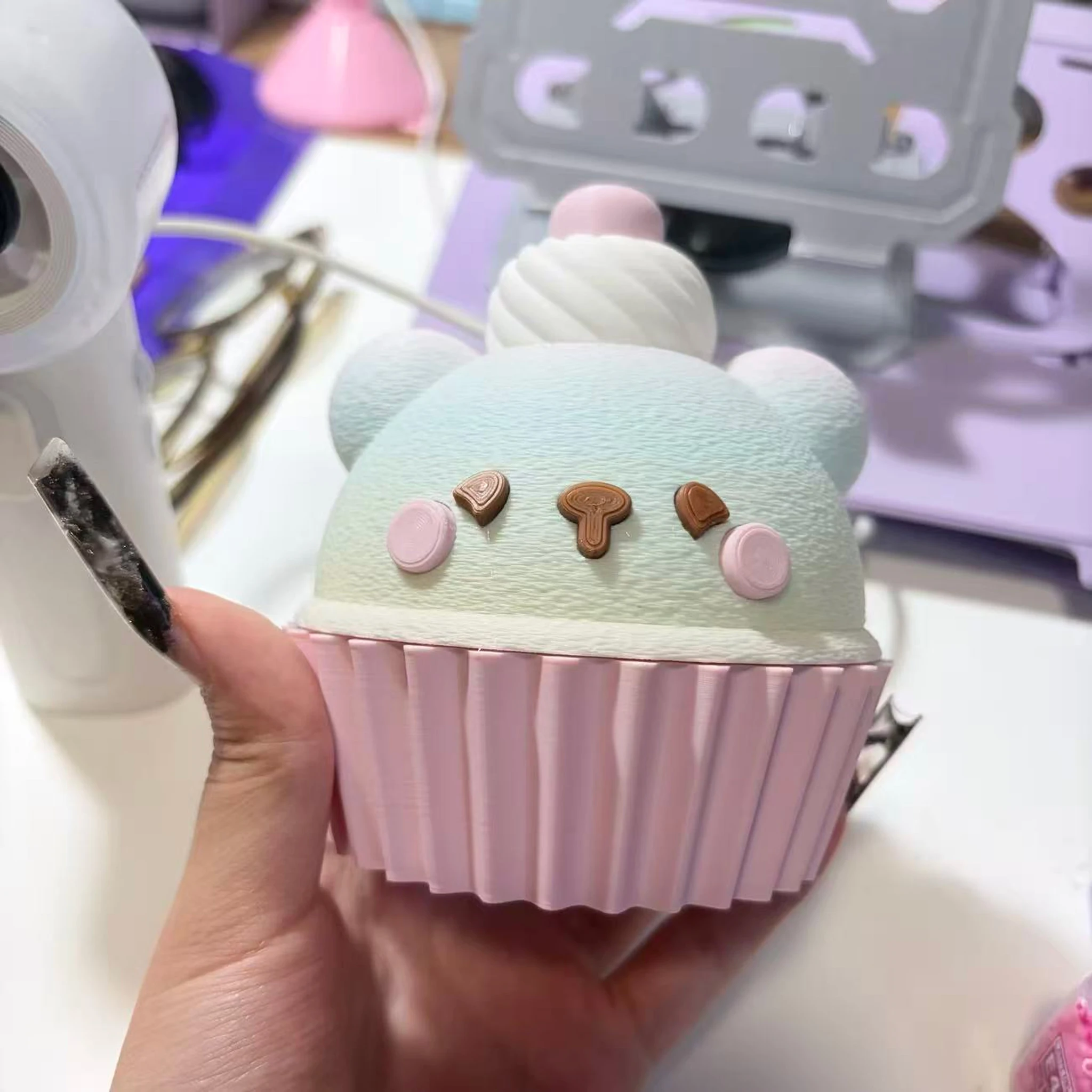 Cute Japanese Figurine Cartoon Bear Storage Box Cupcake Bear Pegboard Funnel Cute Cream Element Desktop Storage Room Decoration