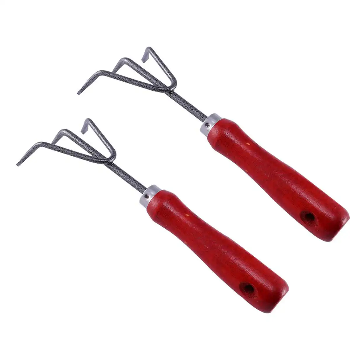 2Pcs Three Tooth Garden Rake Heavy Duty Iron Rake for Weeding Tilling Soil Lawn Debris Cleaning Use Garden Tools