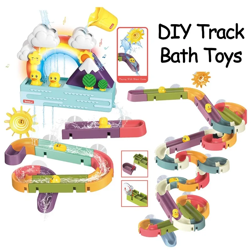 Baby DIY Assembling Track Slide Suction Cup Toys Bath Tub Toys Baby Bathroom Bathtub Shower Toy Set Duck Water Toys for Children