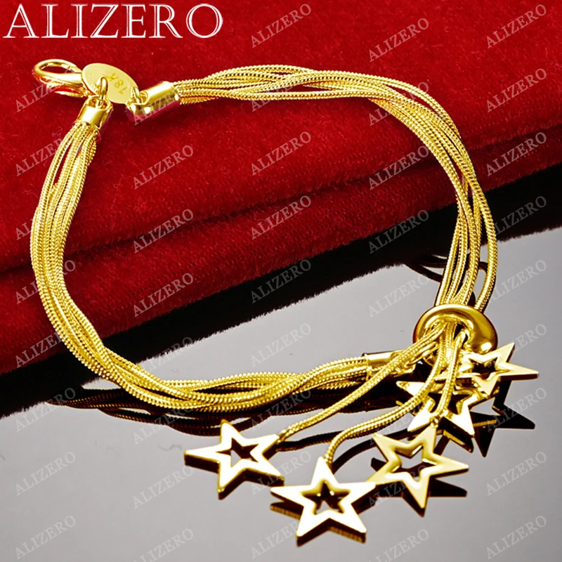 ALIZERO 18K Gold Five Stars Charms Bracelets For Women Jewelry Wedding Party Gift Fashion Personality Snake Chains Bracelet