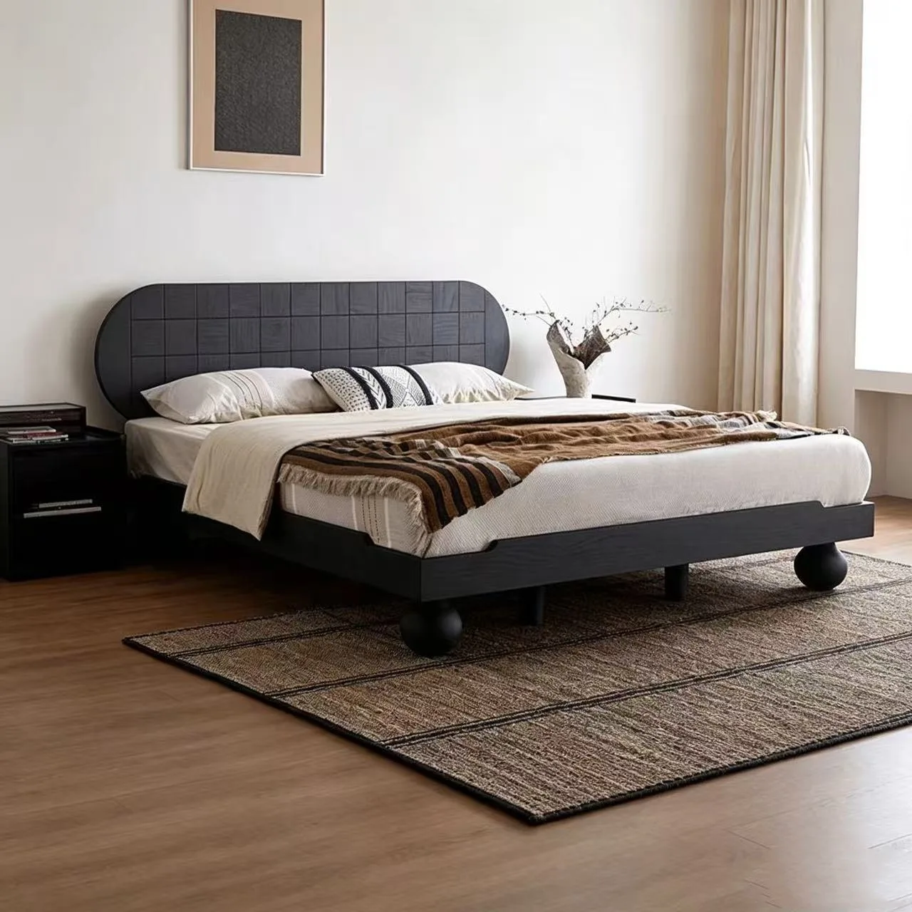 Medieval style solid wood  French Ailuo bed household simple wedding bed double  edge short master bedroom retro