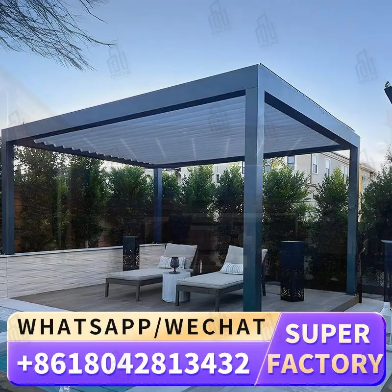

Opening and Closing Roof Louver Gazebo Pagola Metal Aluminum Pergola for Garden Decorations Swimming Pool Outdoor Areas Louver P