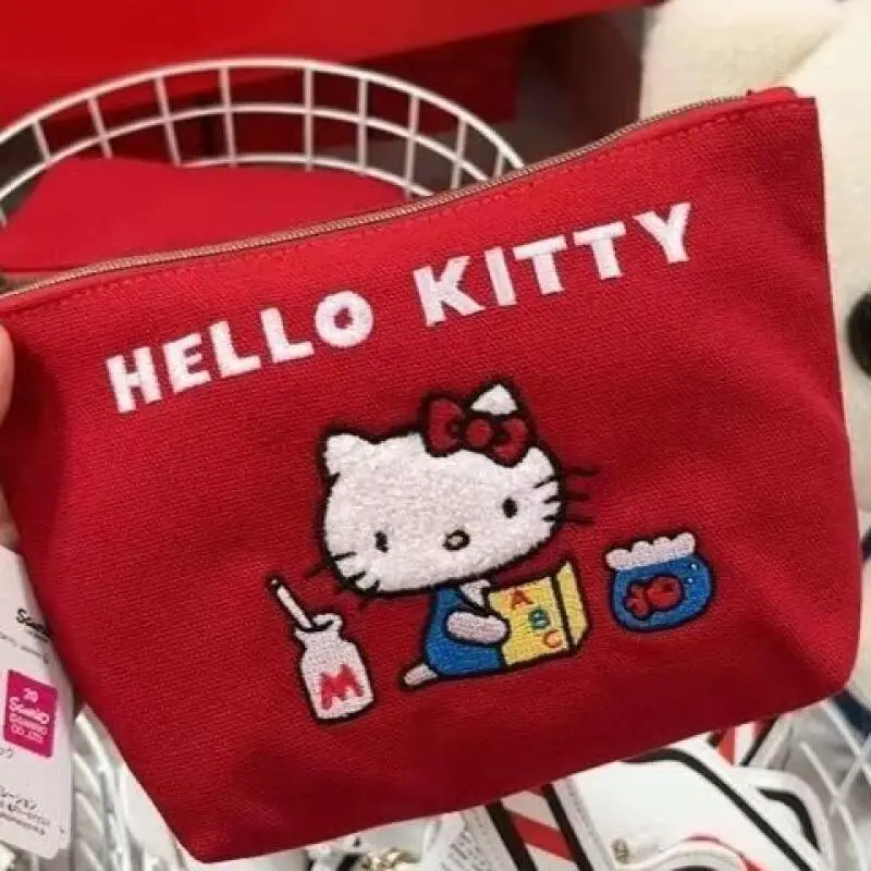 Bolsa de Armazenamento de Viagem Anime Hello Kitty, Carteira Zero, Moda Y2K, Bolsa de Maquiagem Grande Vermelha para Mulheres, Presentes de Natal e An