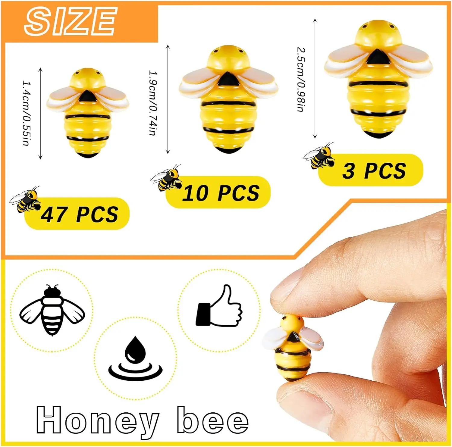 60 Pcs Tiny Resin Bees for Crafts 3 Size Mini Plastic Flatback Garden Bees Embellishment for Honey Themed Party Decor Art DIY