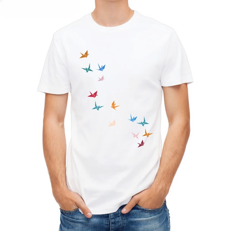 Summer men t-shirt Flying Paper Cranes Funny paper airplane High-quality Casual New Colorful paper airplane Print men t shirt