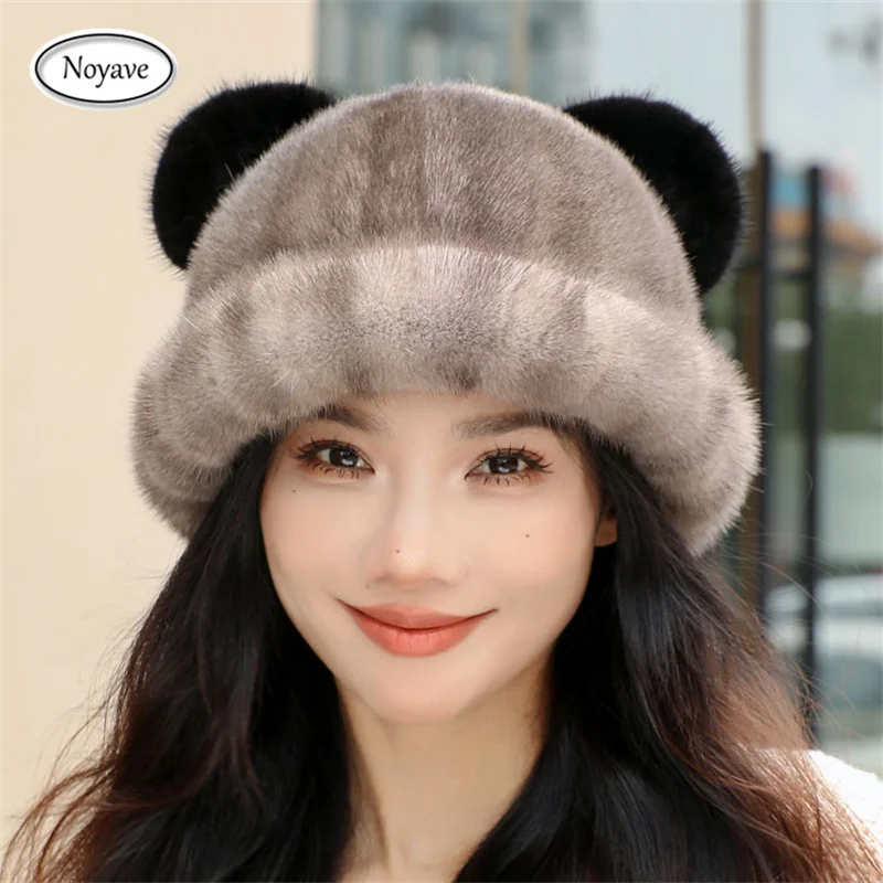 100% Real Mink Fur Hat Edamame Beanie For Girls Soft Thickenend Furry Beret Ladies Hat Elegant Winter Outdoor Windproof Warm Hat