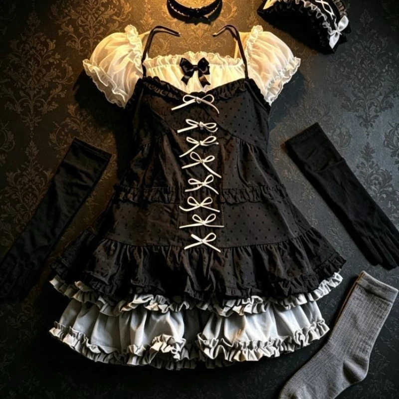 Japanese Vintage Short Sleeve Lace Trim Camisole Top + Solid Inner + Chic Mini Skirt Three-Piece Set Y2k Retro Women Elegant
