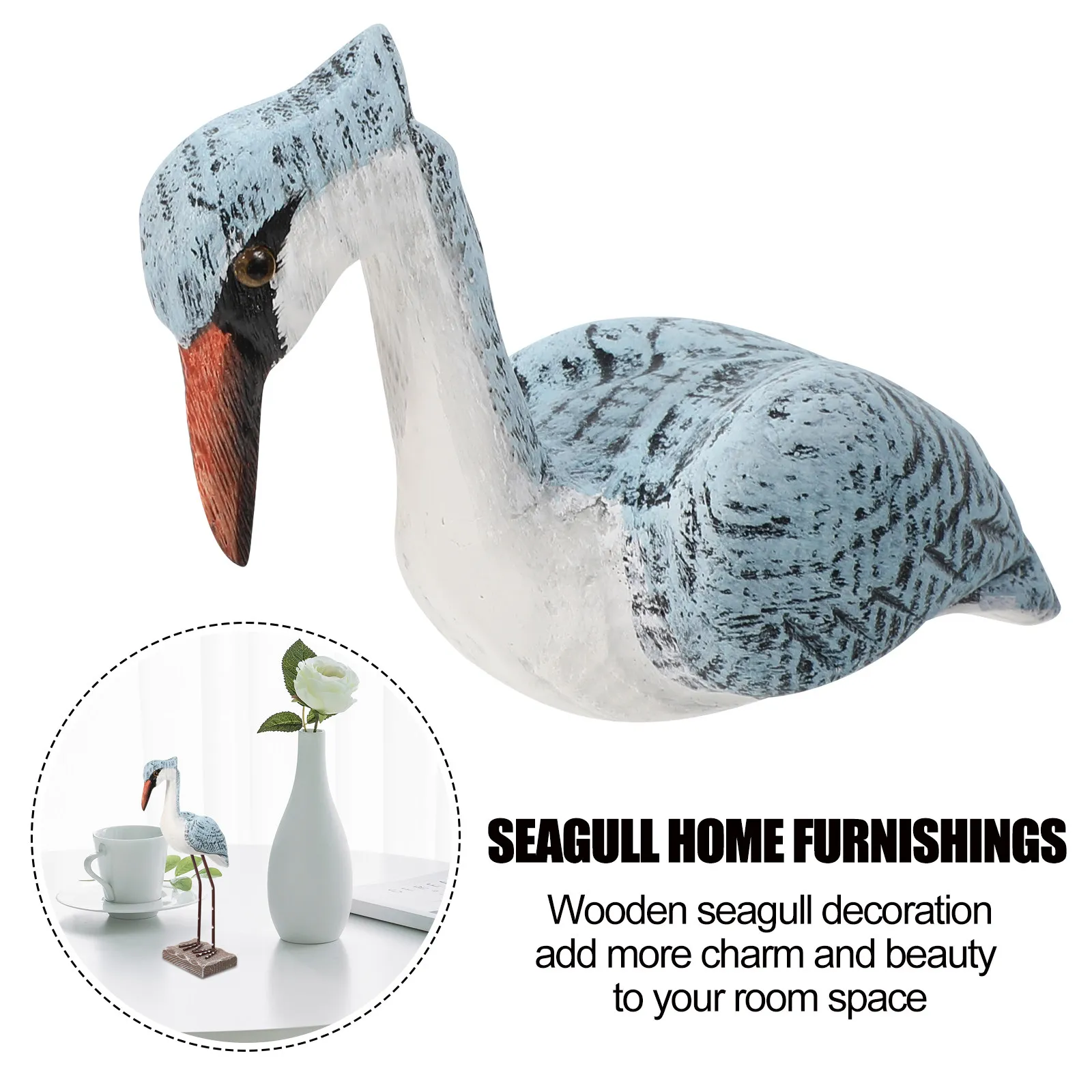 Wooden Seagull Decoration Smooth Painted Surface Chic Home Office Tabletop Seabird Statue Ornament Seagull Figurine