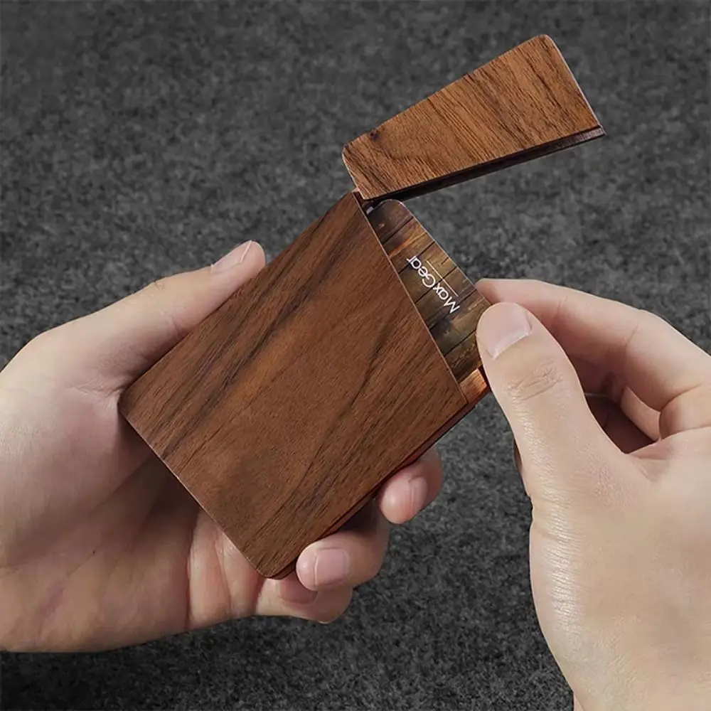 Thin Walnut Business Card Holder Solid Wood Large Capacity Business Card Storage Box Magnetic Closure Portable Wooden Card Case