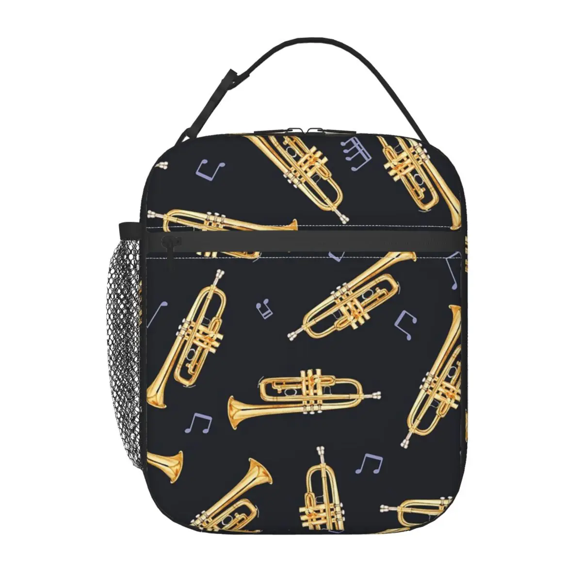 Gold Trumpet On Black Insulated Lunch Bag for Women Kids Portable Food Boxes Thermal Lunch Box Tote