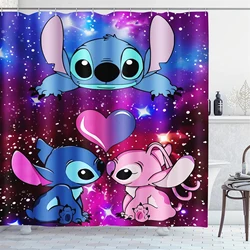 Lilo & Stitch Anime Cartoon Shower Curtain 100% Polyester Cute Funny Accessories Single Piece Bath Screen Full Set