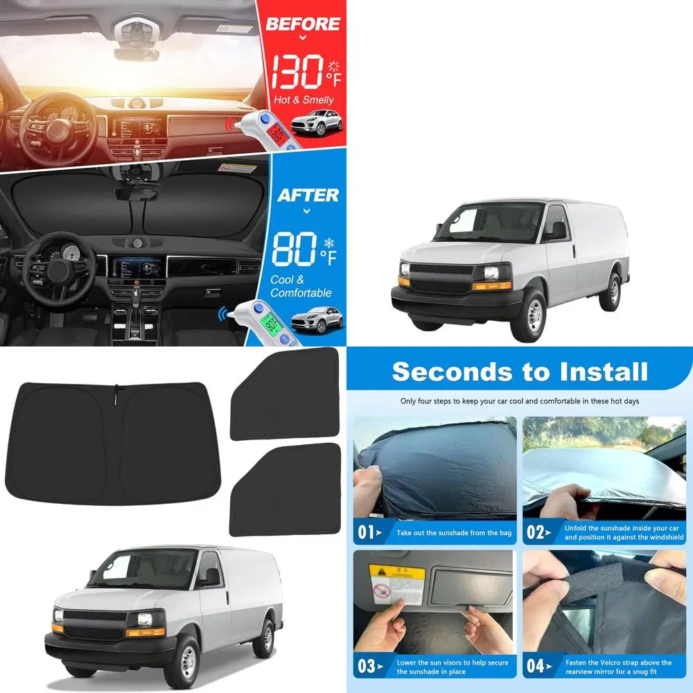 

Chevy Express Van Sunshades, 1996-2025, Foldable UV Blocker for Front & Side Windows, Set of 3