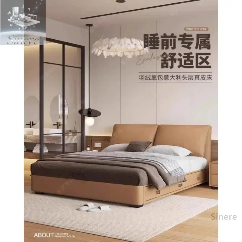 

Italian Minimalist Elephant Ears Multifunctional Modern Minimalist Master Bedroom Double Bed Nordic Flush Edge High Box Storage