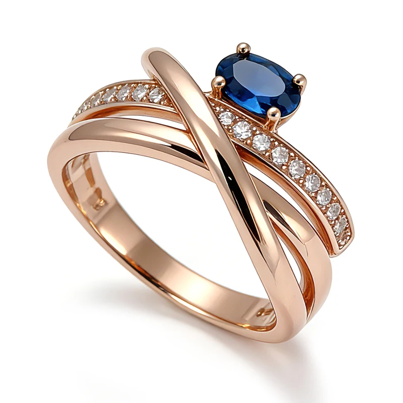 Kinel Unusual 585 Rose Gold Color Cross Rings for Women Luxury Shiny Blue Natural Zircon Accessories Party Daily Jewelry
