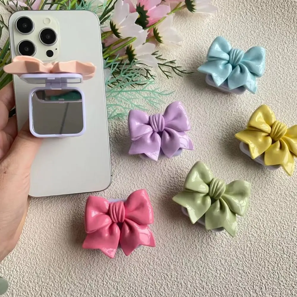 Lovely Mirror Phone Holder Portable Scalable Phone Bracket Y2K Fashion Flower Bowknot Phone Grip