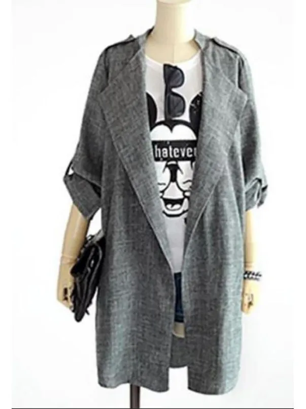 

Fall Faion Large Size Women's Open Cardigan Thin Medium Length Commute OL Casual Sle Polyester Fiber Long Sve Coat