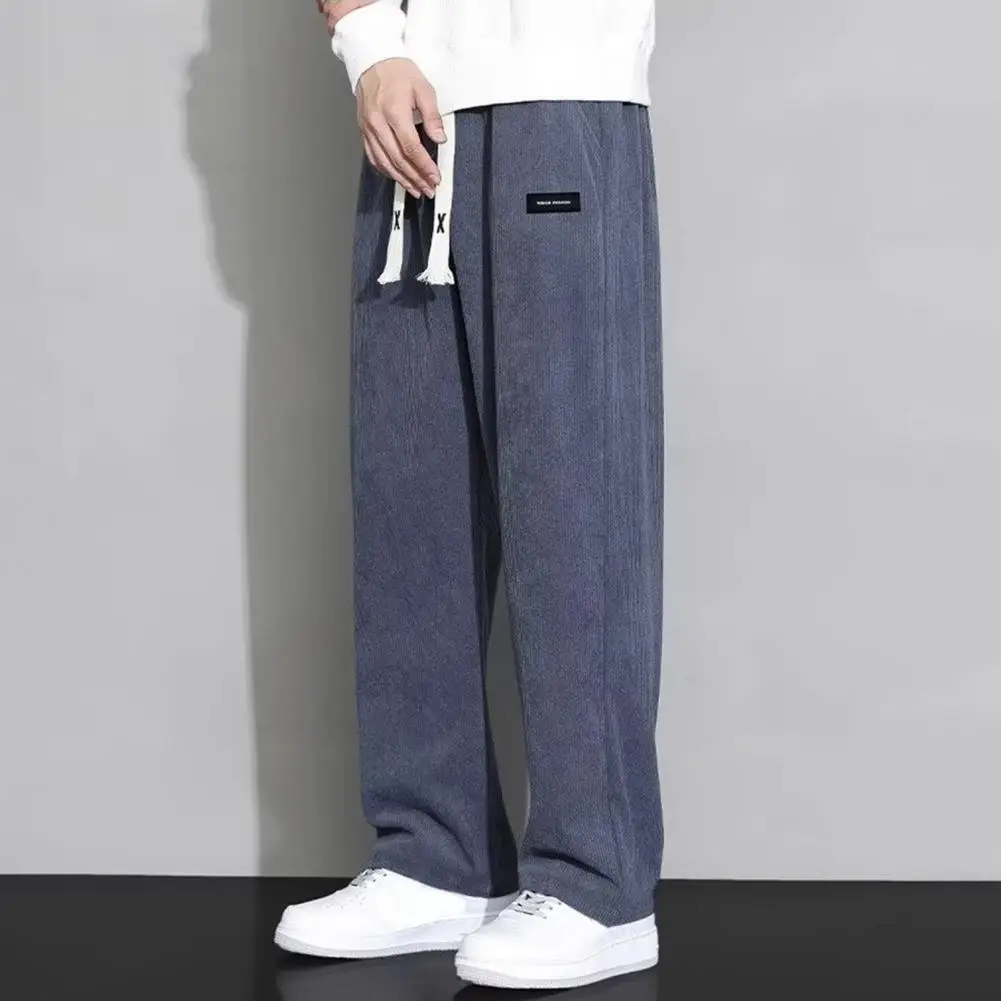 Comfortable Men Pants Stylish Men's Corduroy Pants Comfortable Elastic Waist Loose Fit Convenient Pockets for Fall/winter