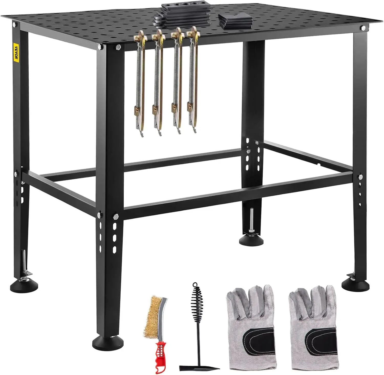 Welding Table Adjustable Workbench Thick Industrial Workbench 600lb Load Capacity Metal Workbench Heavy Duty Carbon Steel