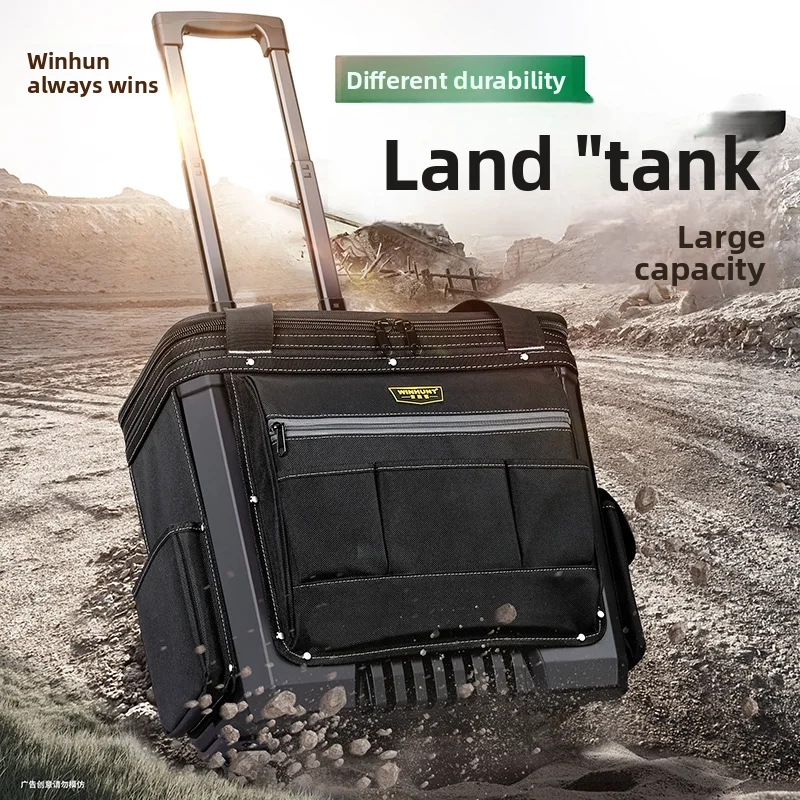 WINHUNT Rolling Tool Bag Wheeled Toolbox Trolley Multifunction Canvas Heavy Duty Thick Wear Resistant Electrician Repair Tool Ca