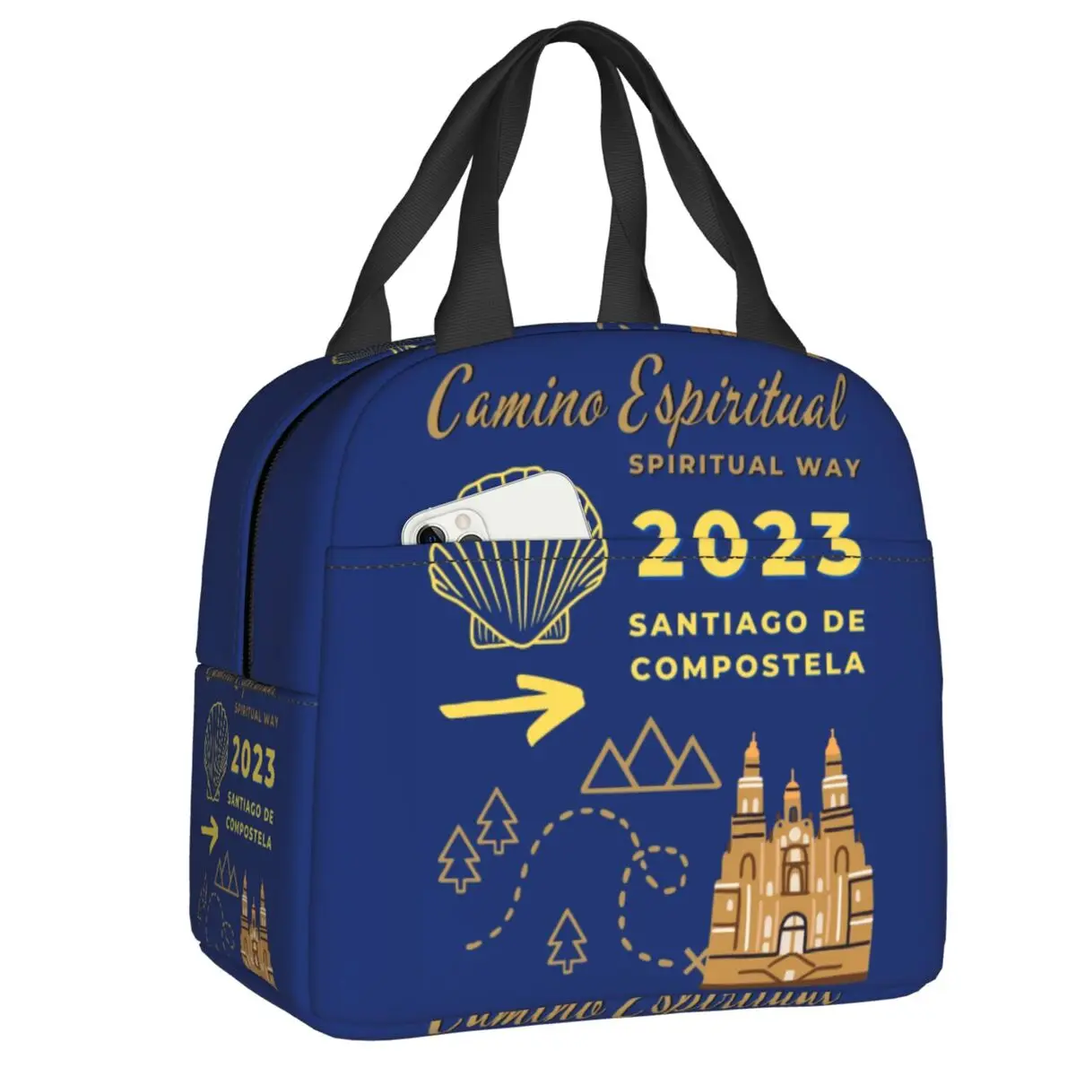 Personalizado Camino Espiritual Santiago De Compostela Vía Espiritual bolsas de almuerzo aisladas mujeres refrigerador térmico portátil caja de almuerzo de comida