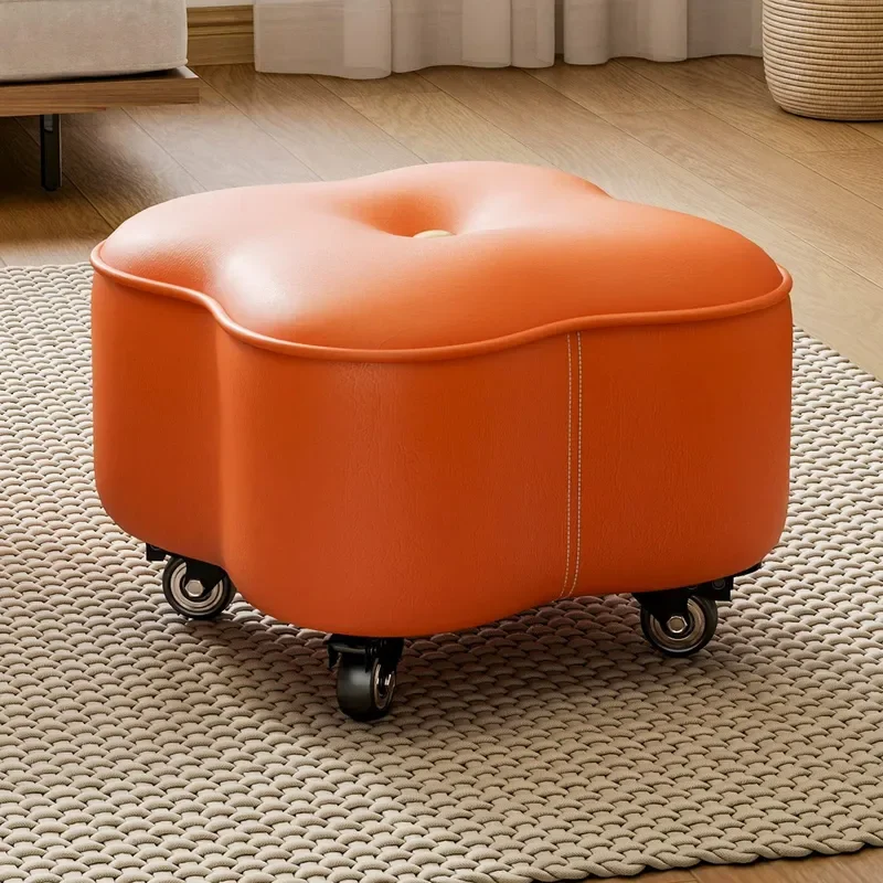 Small Mobile Stool for Living Room Soft Padded Low Seat with Silent Universal Wheels Shoe Changing Bench for Kids and Adults