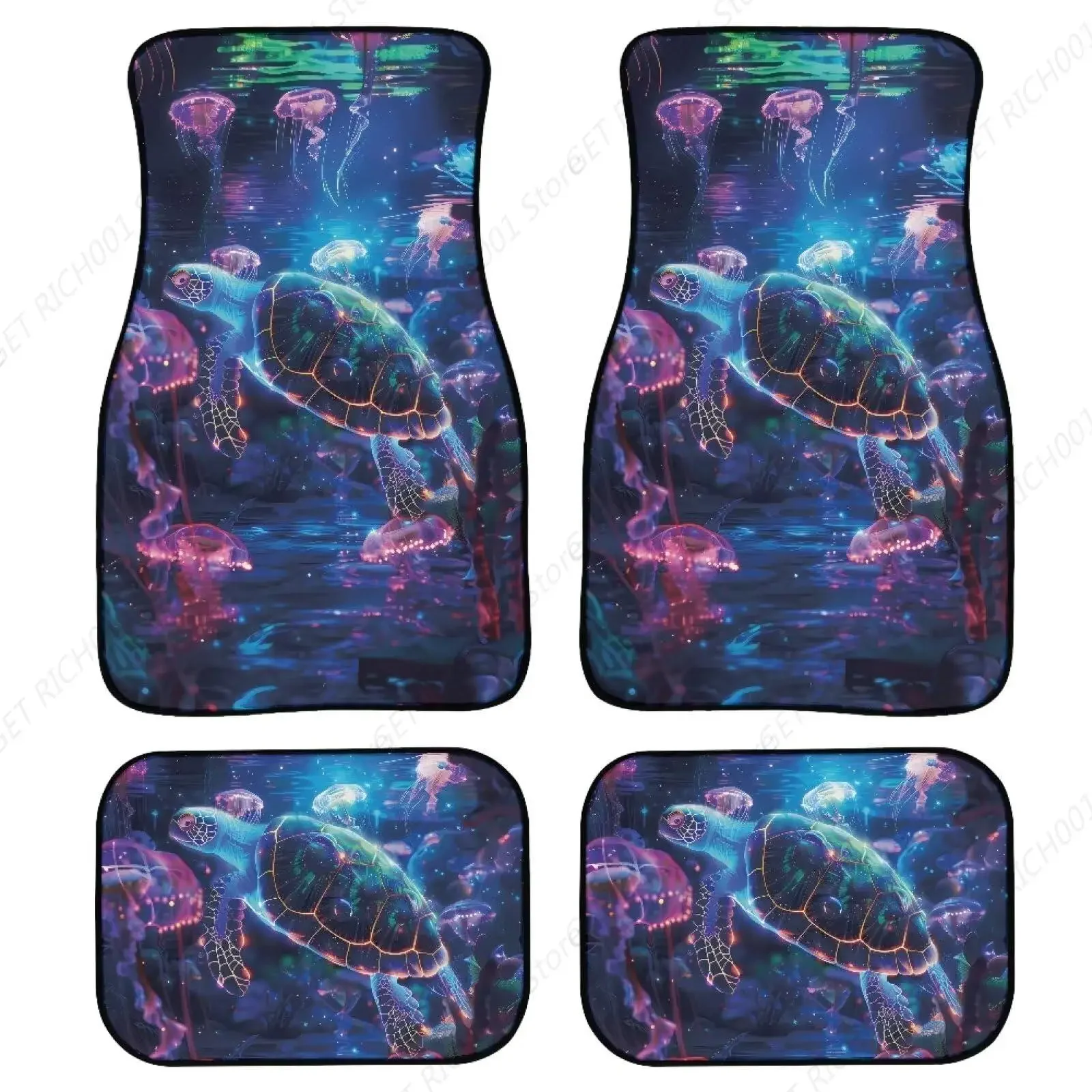 Sea Turtle Jellyfish Universal Fit Carpet Floor Mat, 4 Pieces Car Floor Mats Auto Carpet Car Mats Fit For Suv Truck Car Interior