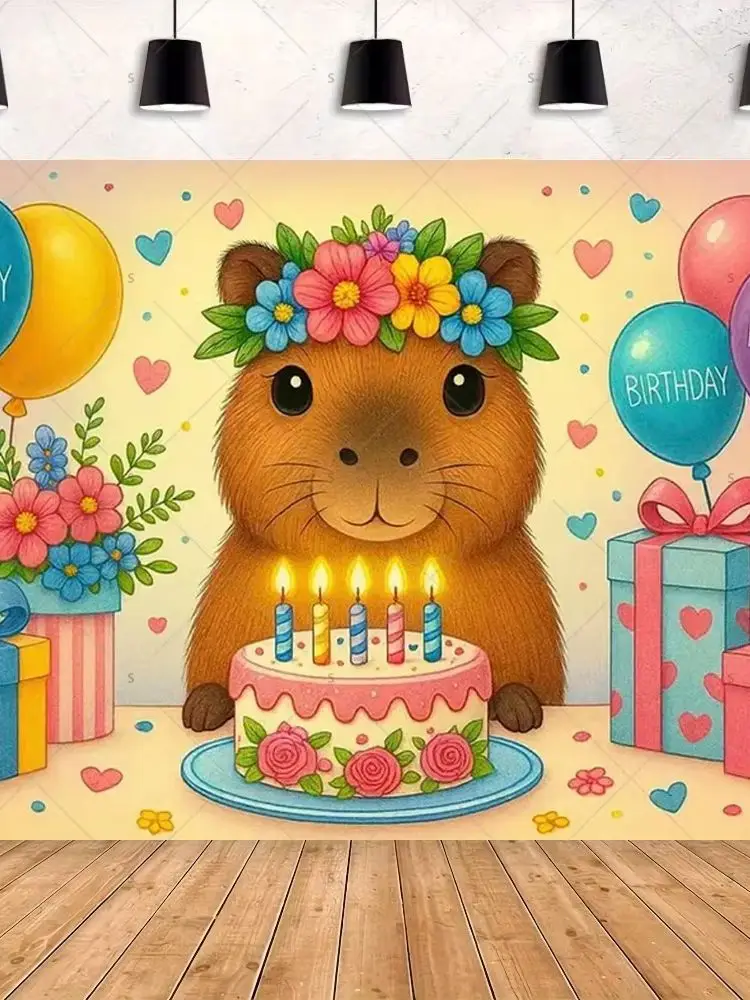 Niedliches Capybara Geburtstags-Dekorationsbanner Cartoon-Tier-Themenparty-Hintergrund Kindergeburtstags-Feier Kulisse Foto-Requisiten – Detail 7