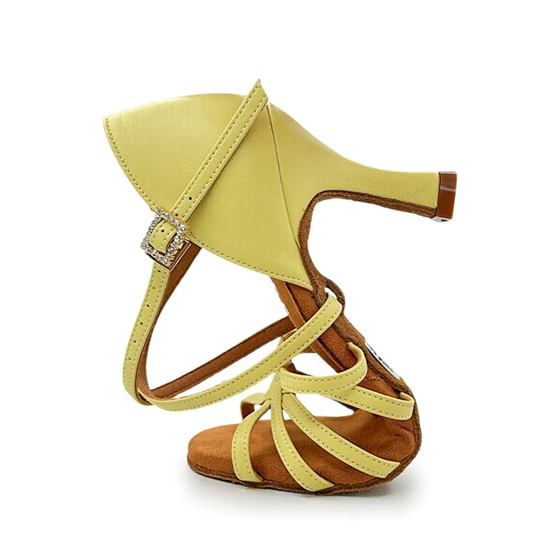 Women's High-Heeled Latin Dance Shoes Colorful Leather Breathable Comfortable and Soft-Soled Professional Latin Dance Shoes