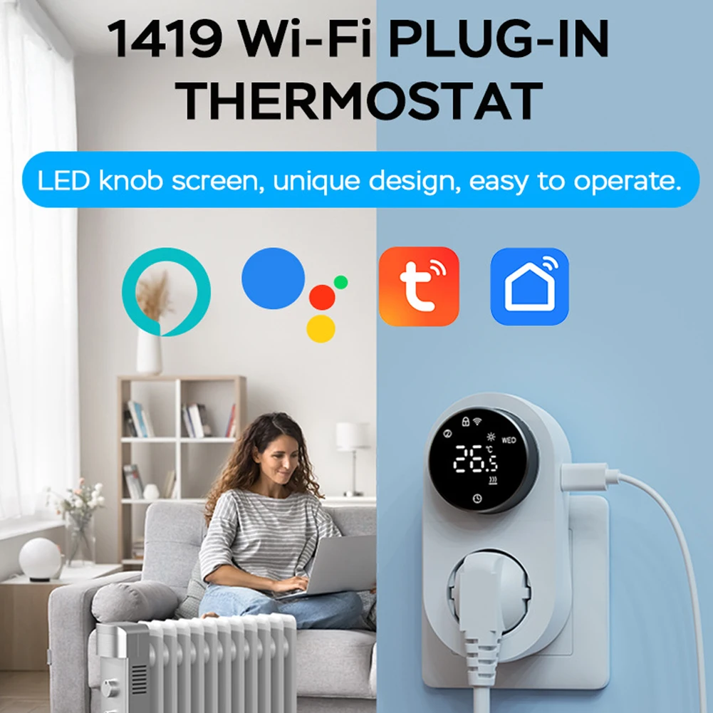 Smart WiFi Thermostat Plug Socket Digital Temperature Controller with APP & Voice Control for Heating Cooling Aquarium Plants