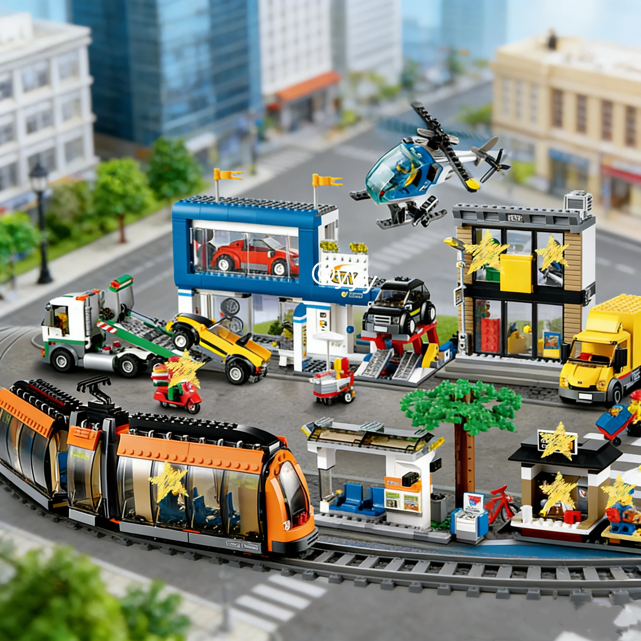 

New/6131 City Square Train Helicopter Car Sports Car Trailer Doll Building Block Toy Children Adult Birthday Christmas Gift