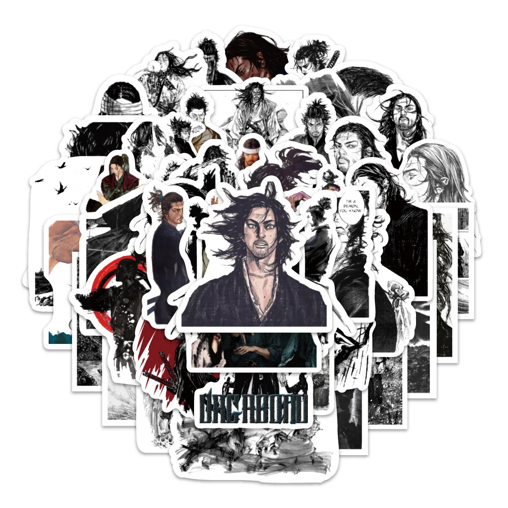 10/50PCS Japanese Comic Vagabond Male Lead Miyamoto Musashi Black And White Graffiti Decorative Waterproof Stickers Kids Toy - Image 2