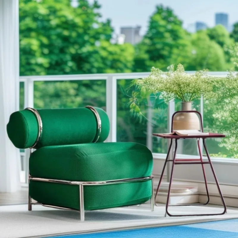 Inflatable Accent Chaise Lounge Modern Comfort Lounge Chair Metal Frame Soft Fabric Sofa Living Room Leisure Backrest Chairs