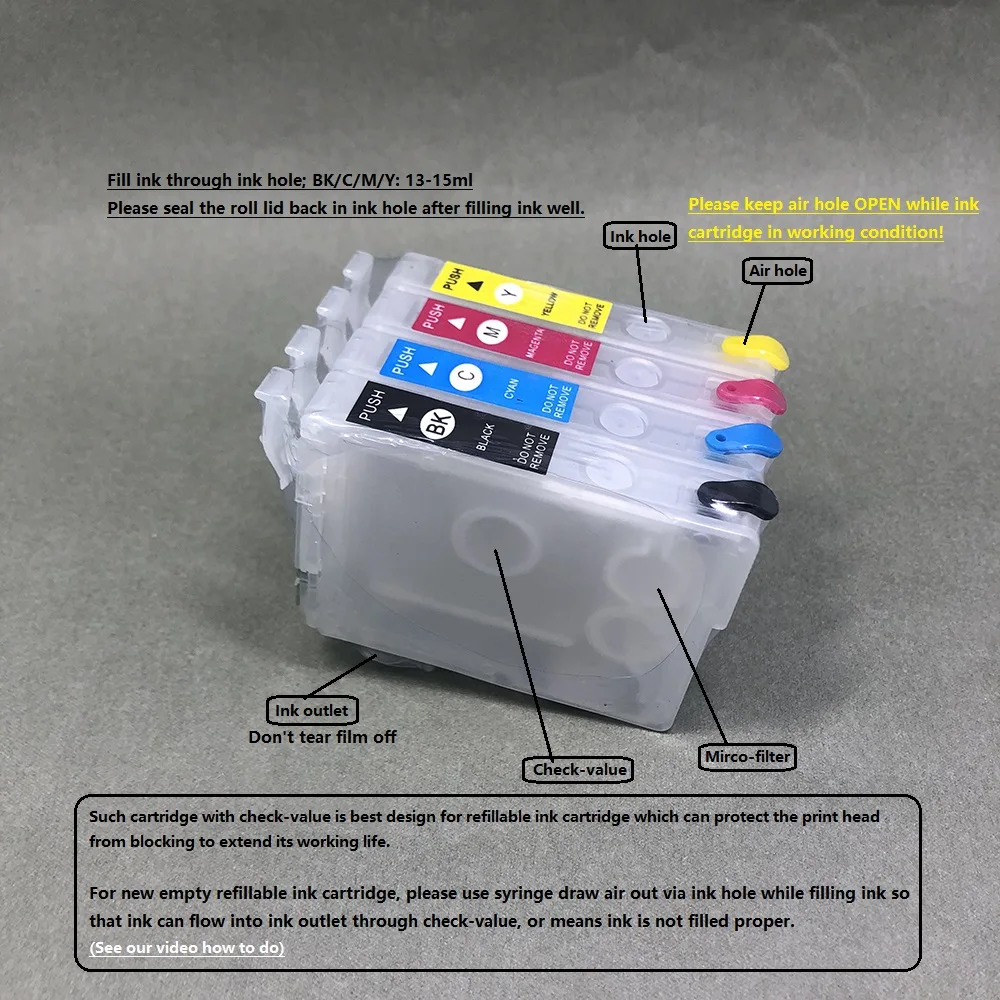 T1971 T1962 T1963 T1964 Refillable ink cartridge for Epson Expression XP-101 XP-201 XP-204 Printer