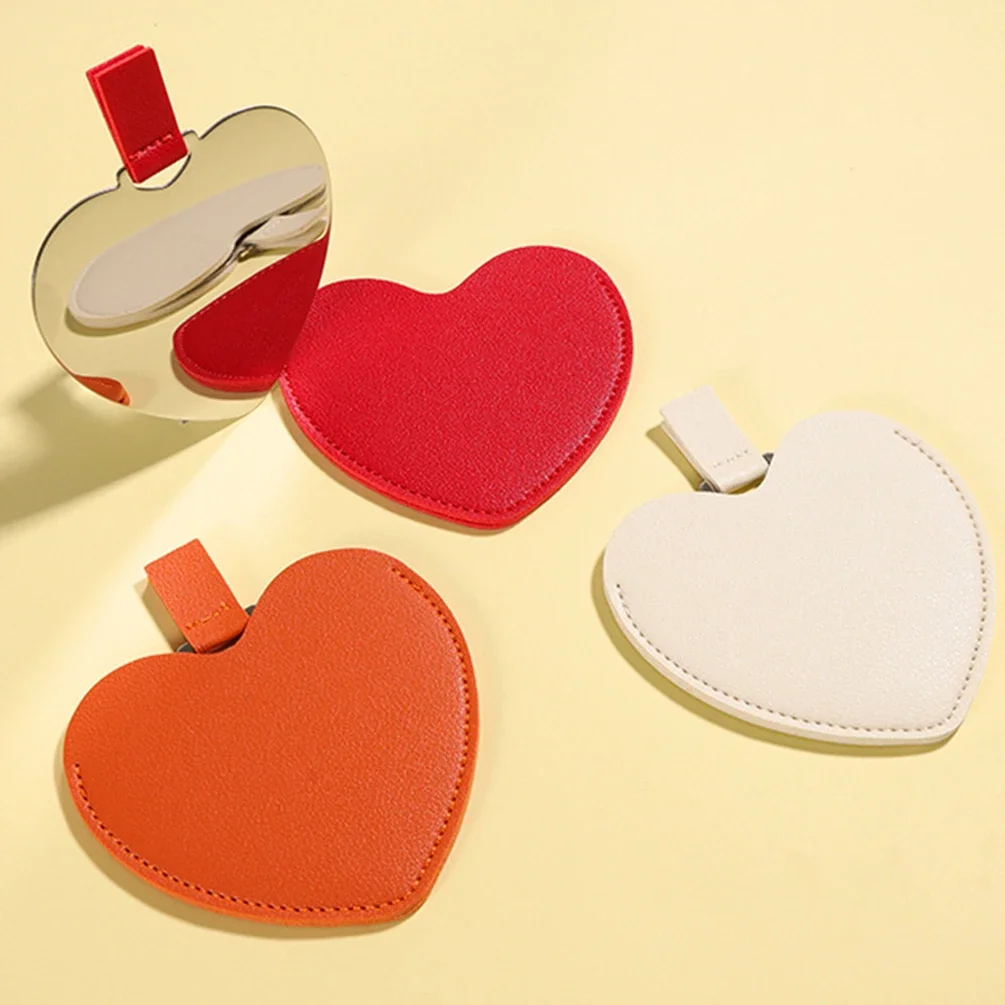 Private Label Mini Leather/Stainless Steel Mirror Custom Logo Heart Shape Girl Portable Mirror Pocket Bag Makeup Wholesale