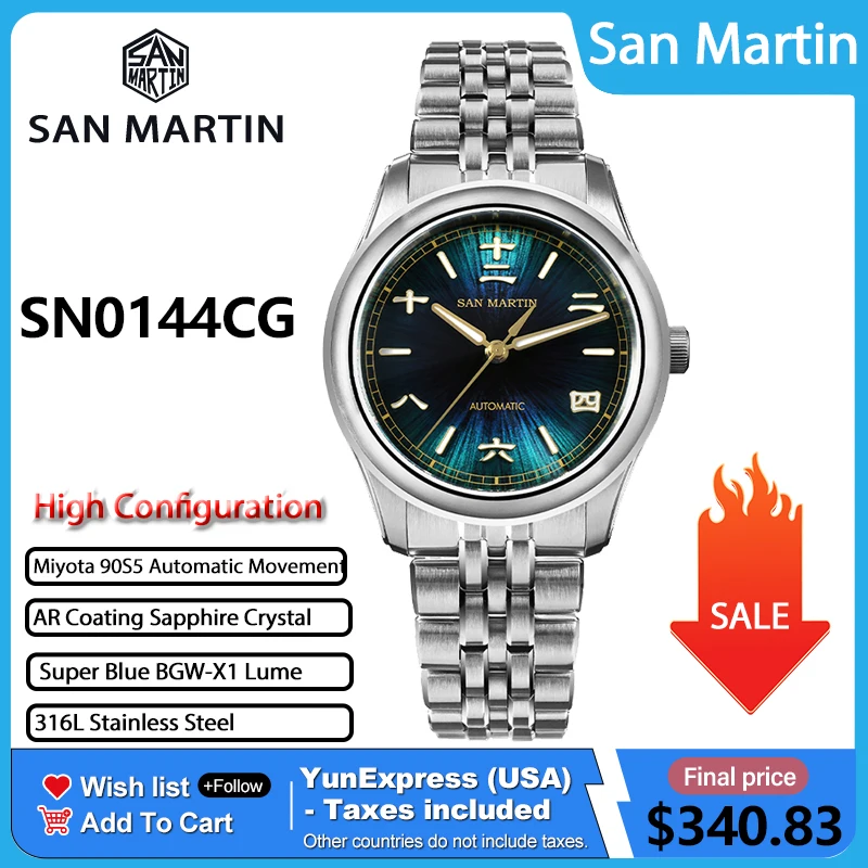 

San Martin Новые 39 мм часы Gada в китайском стиле, оригинальный дизайн Sunburst JianZhan Miyota 90S5, мужское платье, автоматические механические SN0144