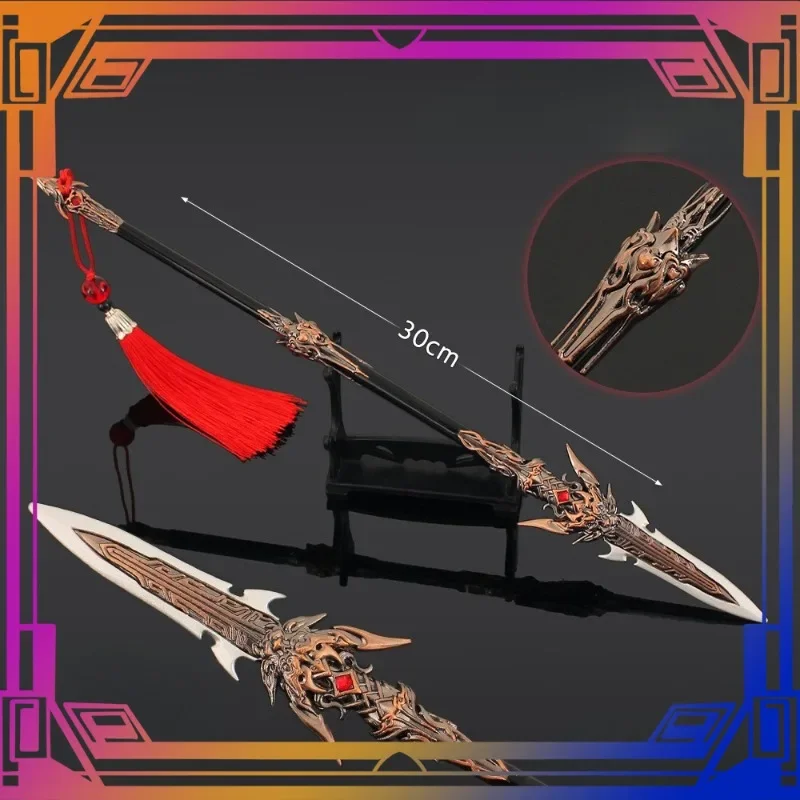 30 ซม.Naraka Bladepoint Zhenshan River Long Spear อาวุธ Periphery รุ่นโลหะผสมตกแต่งเครื่องประดับ Props ของขวัญวันเกิดของเล่นเด็ก
