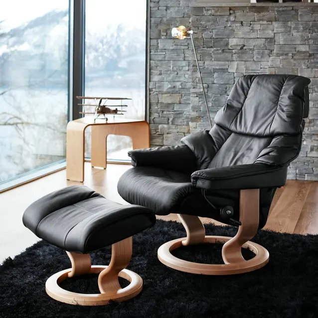 ⌁l New Swivel Leather Manual Recliner Lounge Chair with Ottoman Wooden Reclining Salon Shampoo Arm Chair for Spa