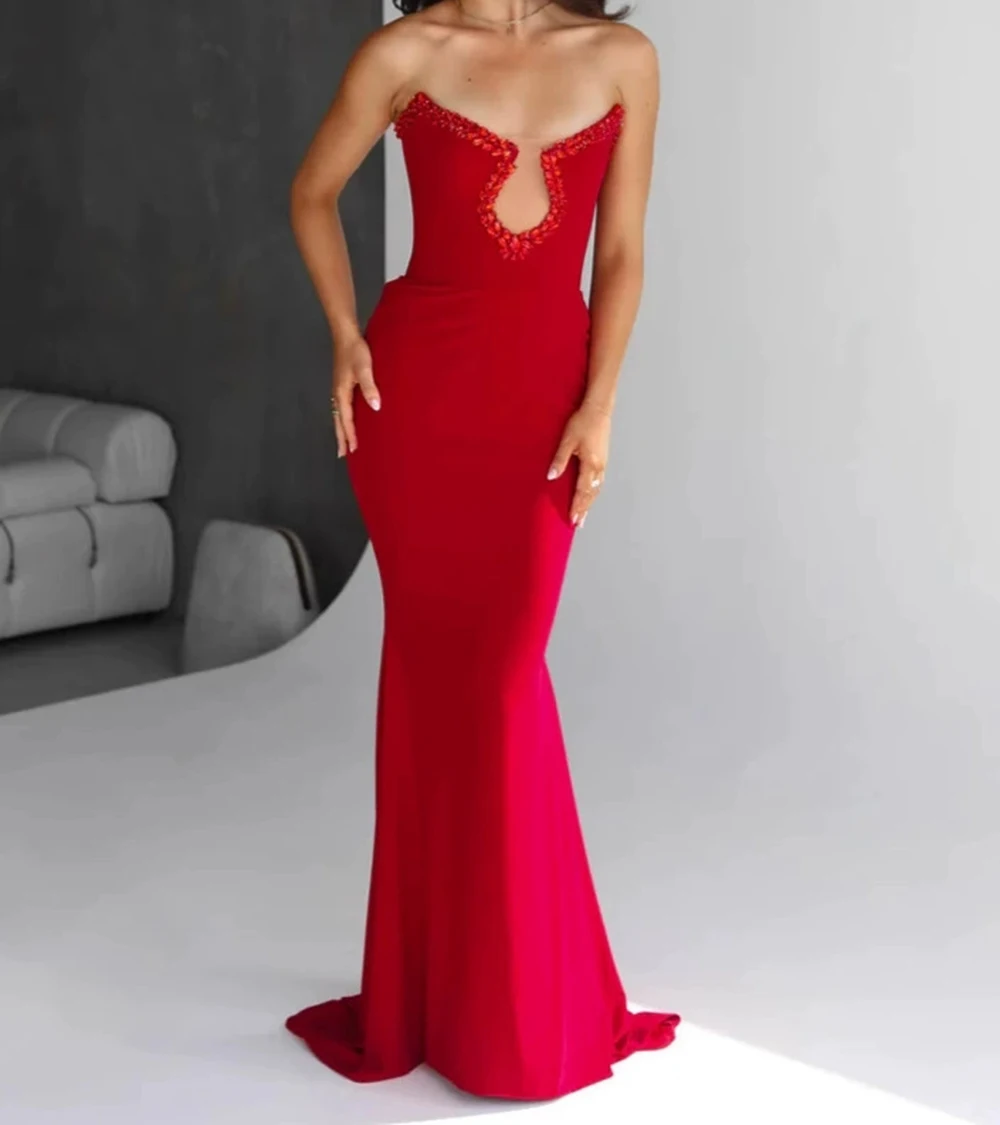 

2025 European and American red diamond bandage evening dress female banquet temperament light luxury-GZXX1135