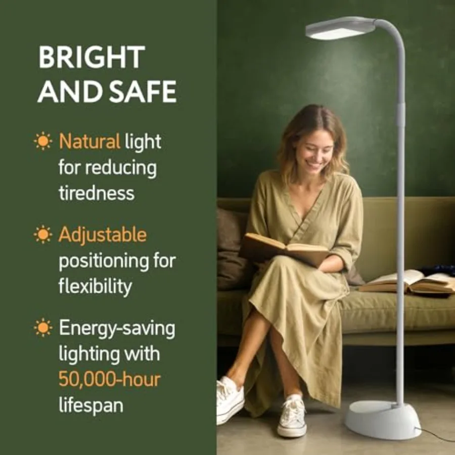 LED Dimmable Floor Lamp - 5 Adjustable Color Temperatures 6500K-3000K - Flexible Gooseneck Task Light for Reading, Crafting, Se