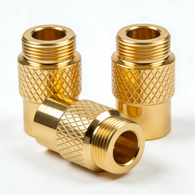 Cnc Precision Machining Parts Rapid Prototype Brass CNC Machined Knurled Threaded Nut / Connector Sleeve