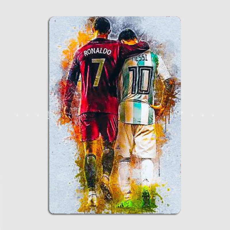 Messi and Ronaldo Metal Sign Wall Mural Kitchen Design Wall Decor Tin Sign Poster Room Decoration