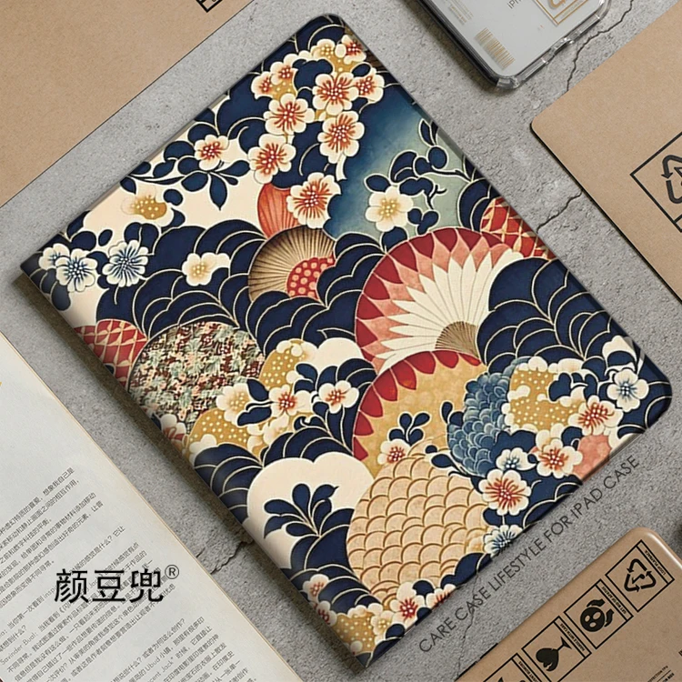 

Japanese ethnic style illustration For Samsung Galaxy Tab A7Lite 8.7 2021 Case S9 FE Plus Tri-fold stand Cover Galaxy Tab S6Lite