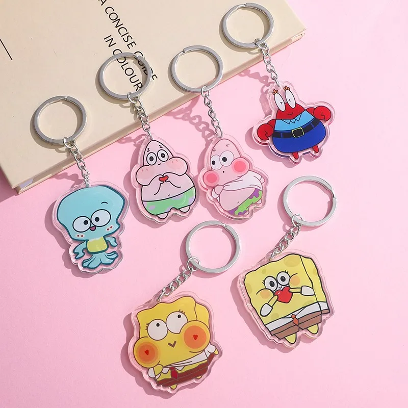 Anime SpongeBob SquarePants Acrylic keychain accessaries Forger Cartoon Bag Pendant cute bag charm Keyring Friends Fans Gifts