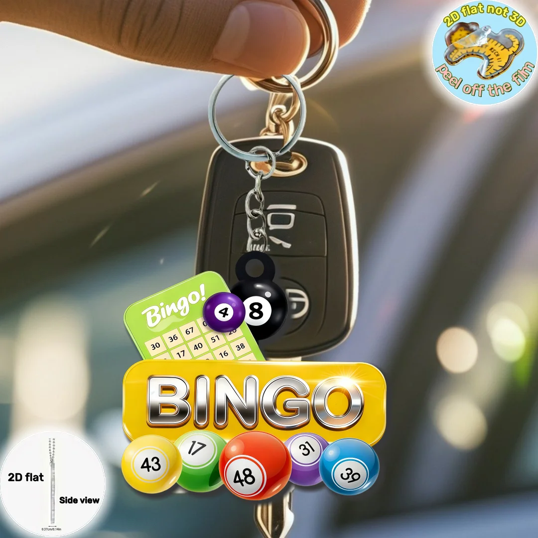 Bingo Game Keychain,2D Flat Acrylic Pendant,Game Themed Ornament,Car&Bag Charm,Home&Office Trinket,Party Gift,Festive Decoration